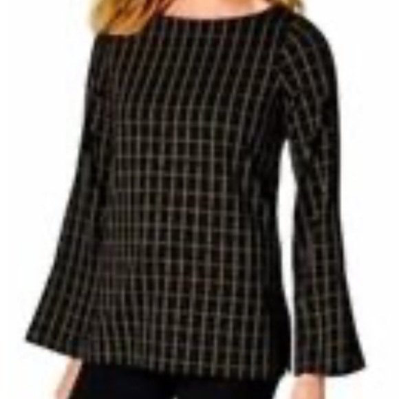 J. Jill Ponte Tops - J. Jill Black Camel Windowpane Button Detail Contemporary Ponte Top Size L NWT